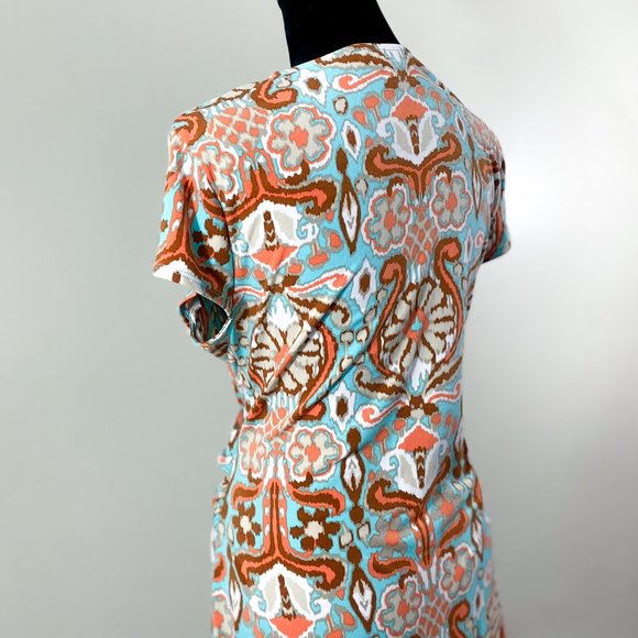 Paisley Crossover Faux Small Wrap Midi Dress Blue Jones New York Signature - Picture 6 of 13